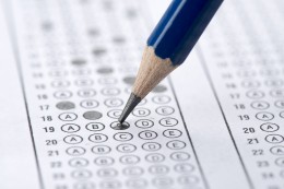 Multiple choice examination form with blue pencil